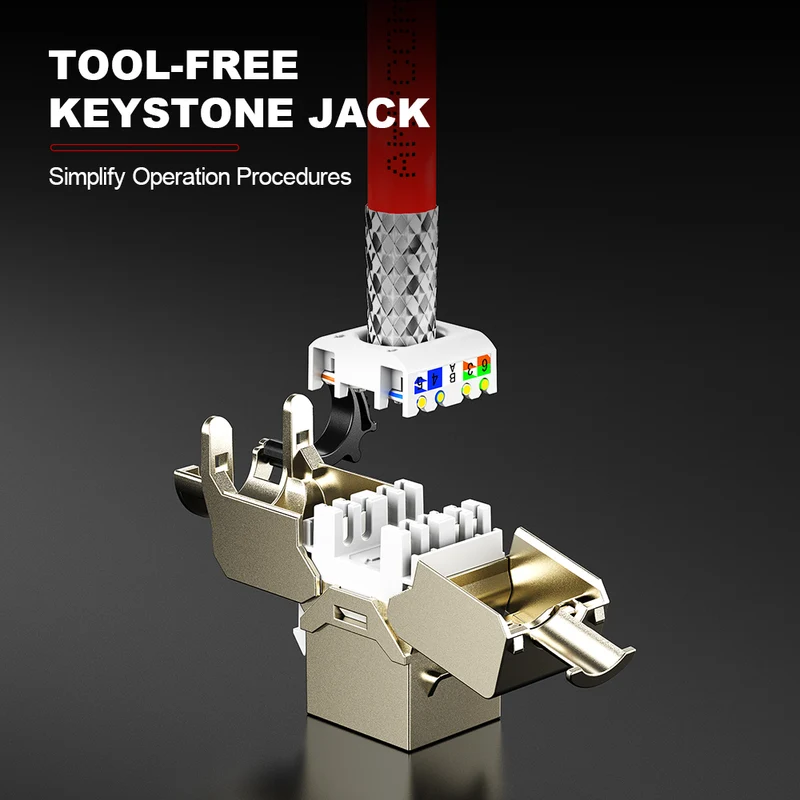 AMPCOM CAT8 Shielded Tool-less Keystone Jack With Ratchet Lock Design, Zinc Alloy Housing