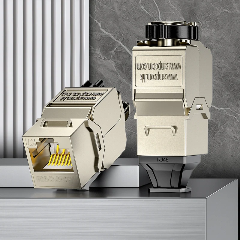AMPCOM CAT7 Shielded Tool-less Keystone Jack With Ratchet Lock Design, Zinc Alloy Housing