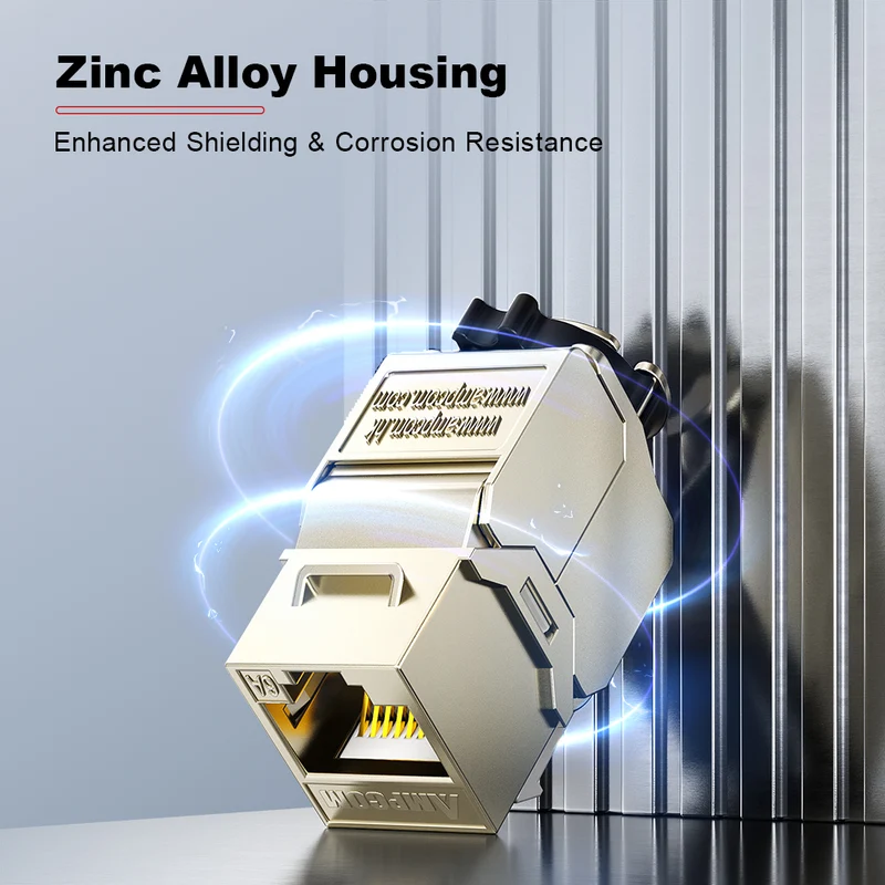 AMPCOM CAT6a Shielded Tool-less Keystone Jack With Ratchet Lock Design, Zinc Alloy Housing