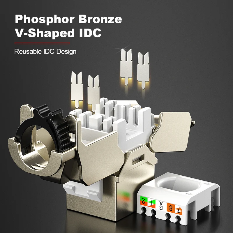 AMPCOM CAT6a Shielded Tool-less Keystone Jack With Ratchet Lock Design, Zinc Alloy Housing