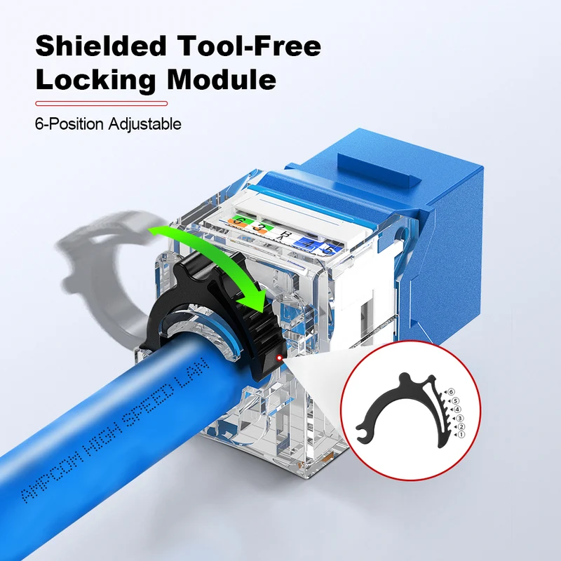 AMPCOM CAT6a Unshielded Tool-less Keystone Jack With Ratchet Lock Design, White Shell