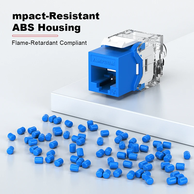 AMPCOM CAT6a Unshielded Tool-less Keystone Jack With Ratchet Lock Design, White Shell