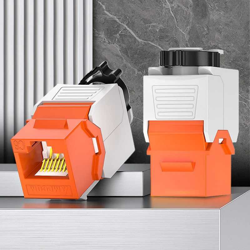 AMPCOM CAT6 Unshielded Tool-less Keystone Jack With Ratchet Lock Design, White Shell