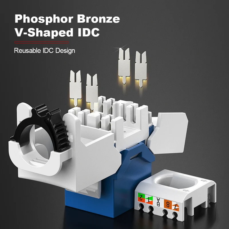 AMPCOM CAT6 Unshielded Tool-less Keystone Jack With Ratchet Lock Design, White Shell