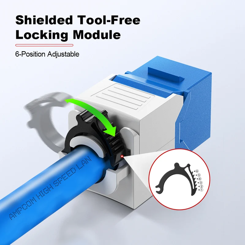 AMPCOM CAT6 Unshielded Tool-less Keystone Jack With Ratchet Lock Design, White Shell