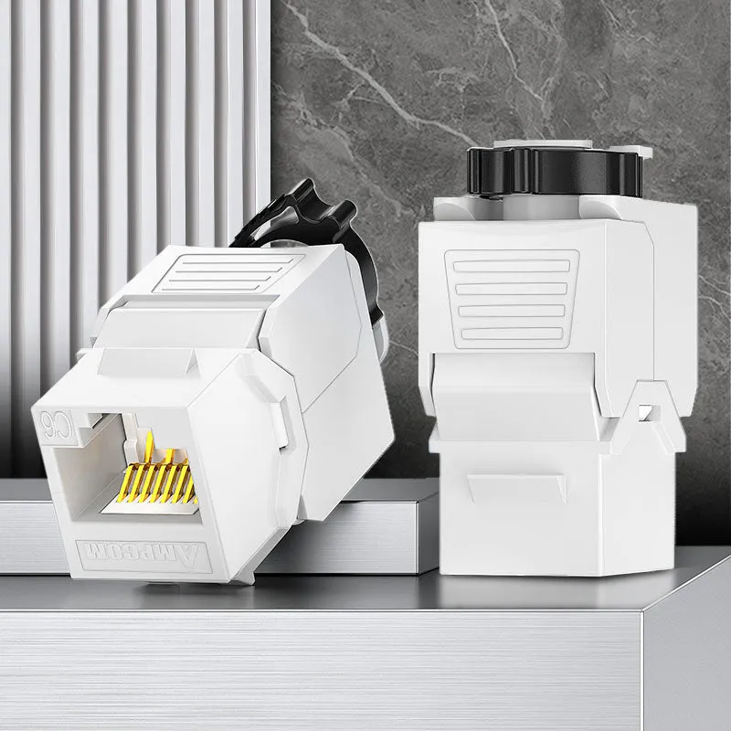 AMPCOM CAT6 Unshielded Tool-less Keystone Jack With Ratchet Lock Design, White Shell