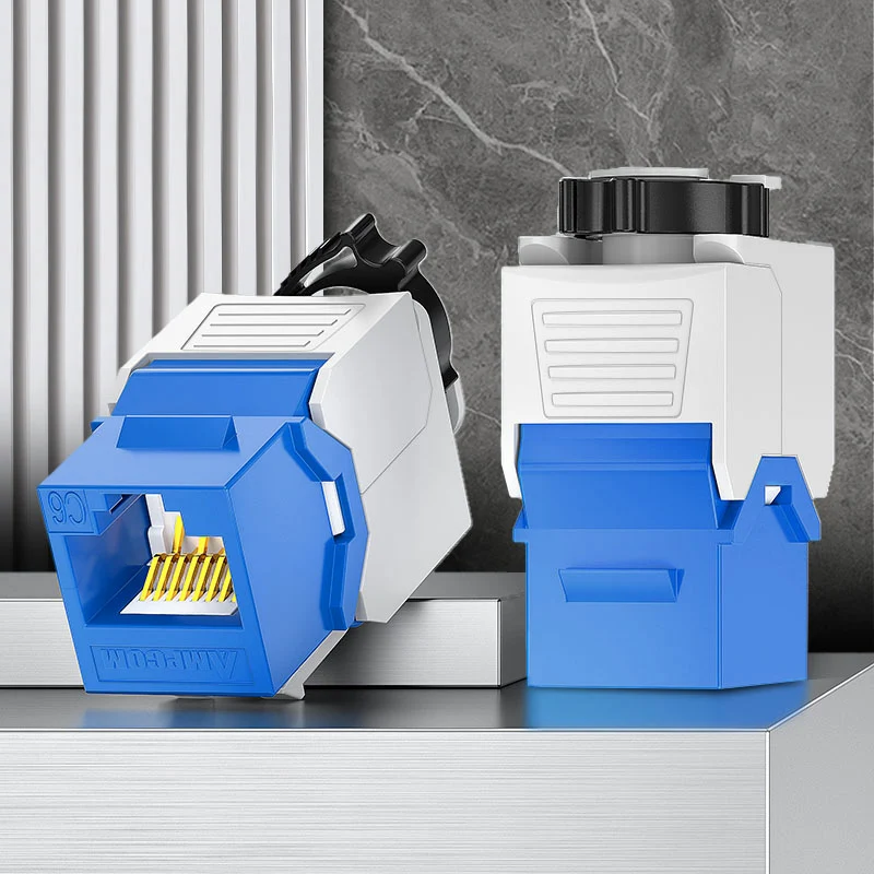 AMPCOM CAT6 Unshielded Tool-less Keystone Jack With Ratchet Lock Design, White Shell