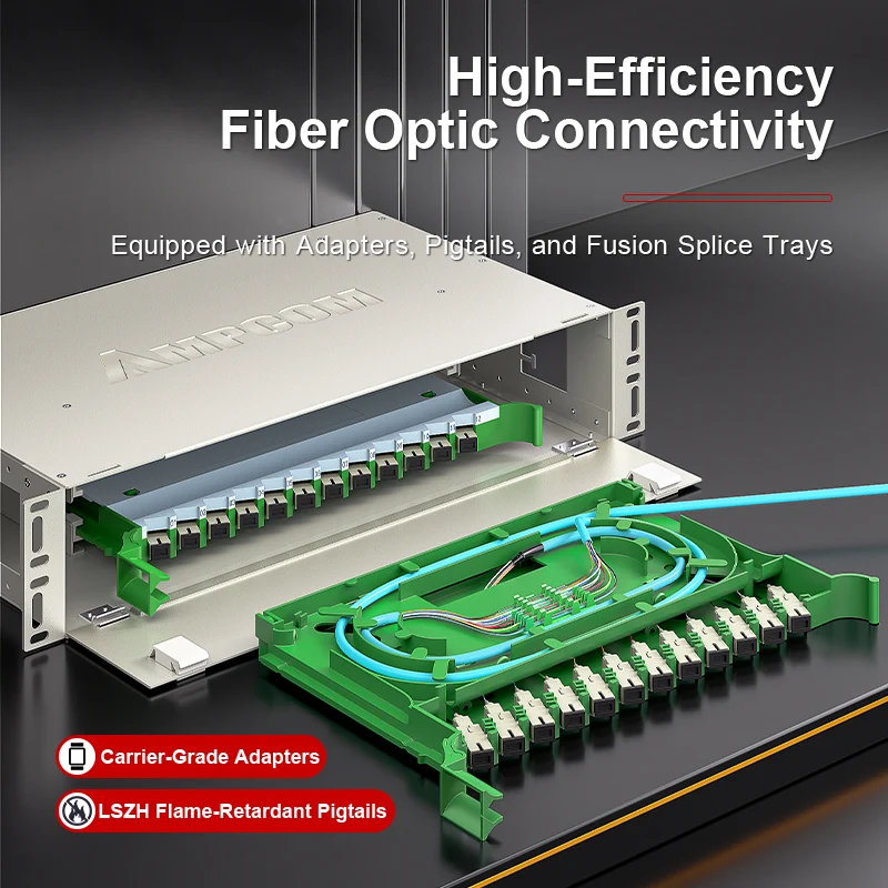 AMPCOM 144-Port Optical Distribution Frame (ODF), Multimode Fiber Patch Panel with SC Couplers & Pigtails