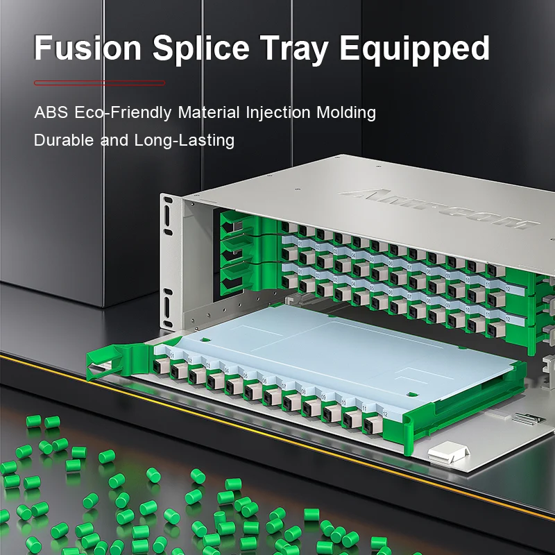 AMPCOM 144-Port Optical Distribution Frame (ODF), Multimode Fiber Patch Panel with SC Couplers & Pigtails