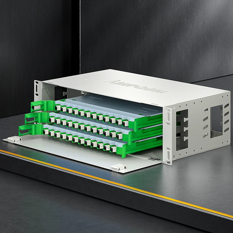 AMPCOM 144-Port Optical Distribution Frame (ODF), Multimode Fiber Patch Panel with SC Couplers & Pigtails