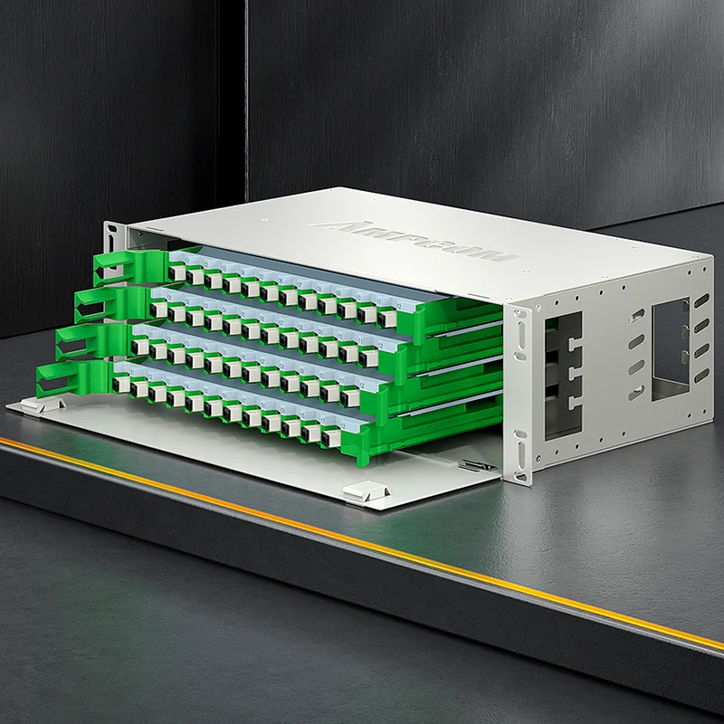 AMPCOM 144-Port Optical Distribution Frame (ODF), Multimode Fiber Patch Panel with SC Couplers & Pigtails