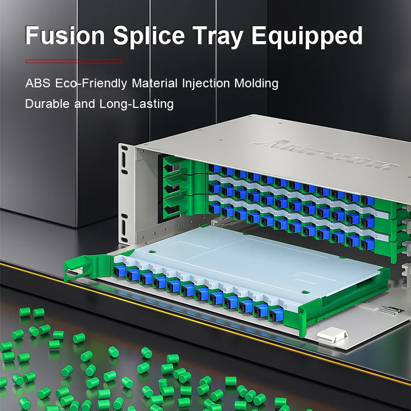 AMPCOM 72-Port Optical Distribution Frame (ODF), OM2 Singlemode Fiber Patch Panel with SC Couplers & Pigtails