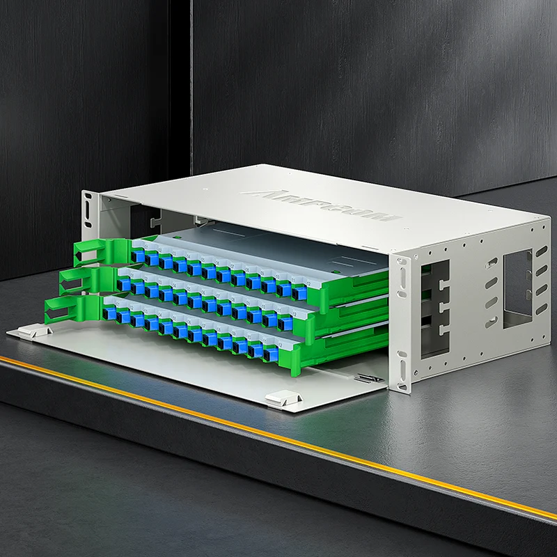 AMPCOM 72-Port Optical Distribution Frame (ODF), OM2 Singlemode Fiber Patch Panel with SC Couplers & Pigtails