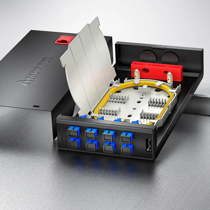 AMPCOM Desktop Fiber Optic Terminal Box, 4 Port SC Simplex, Single Mode, with Pigtails & Flanges
