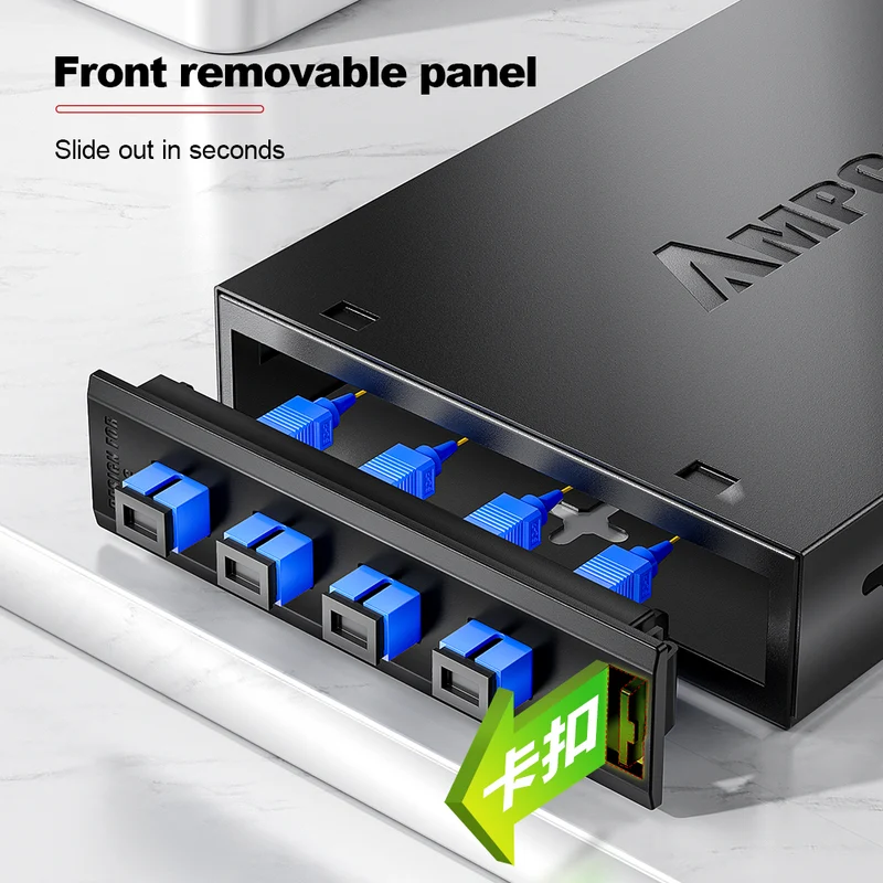 AMPCOM Desktop Fiber Optic Terminal Box, 4 Port SC Simplex, Single Mode, with Pigtails & Flanges