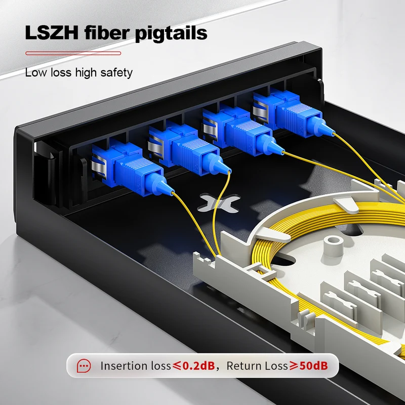 AMPCOM Desktop Fiber Optic Terminal Box, 4 Port SC Simplex, Single Mode, with Pigtails & Flanges