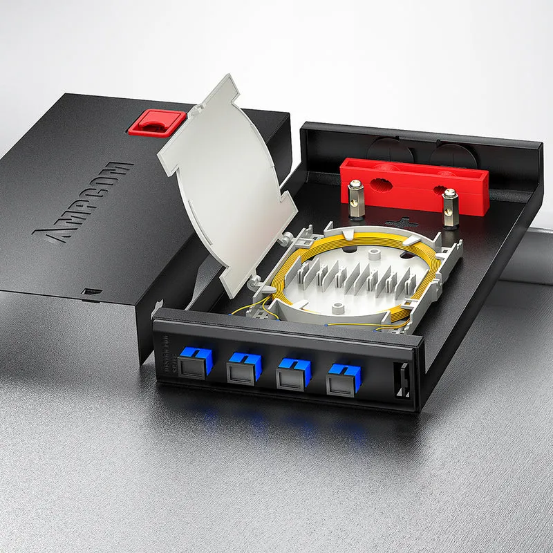 AMPCOM Desktop Fiber Optic Terminal Box, 4 Port SC Simplex, Single Mode, with Pigtails & Flanges
