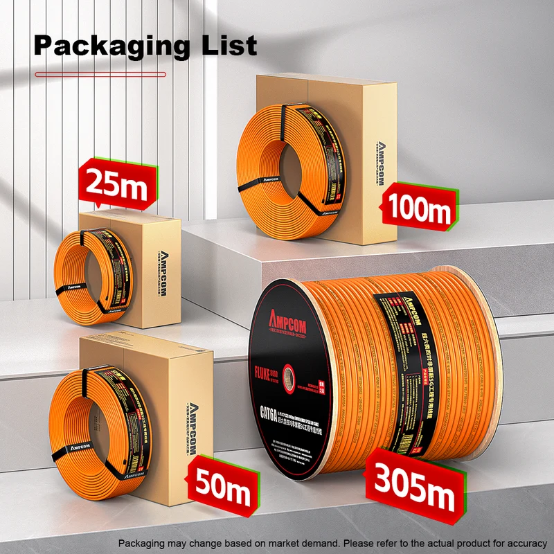 AMCPOM Cat6A Bulk Network Cable, 0.58±0.01mm Pure Copper Stranded Wire, 500MHz, Unshielded (UTP), White LSZH Sheath, 1000ft (305m) / Reel