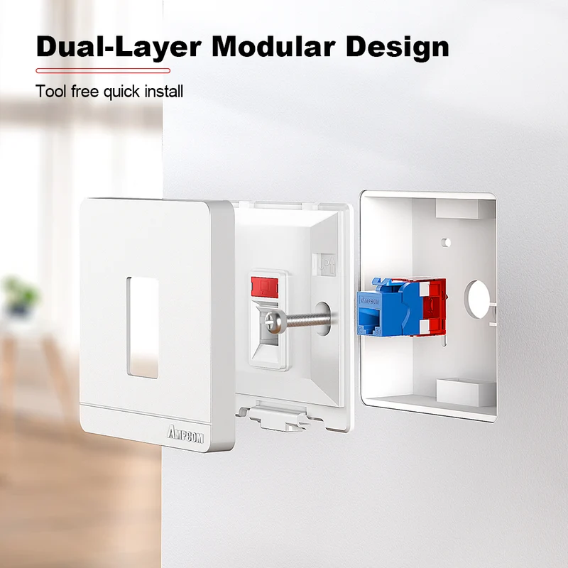 AMPCOM A86 Network Faceplate, PC+ABS Full-screen Housing With Dual-color Label, Keystone Module Compatible