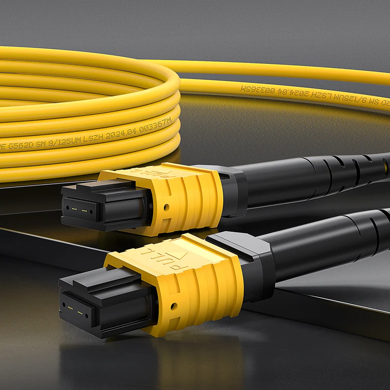 AMPCOM MPO-8 Trunk Cable, MPO-8 UPC (Female) to MPO-8 UPC (Female), 8 Fibers, OS2 9/125μm, LSZH/Riser, 0.35dB Max, Yellow