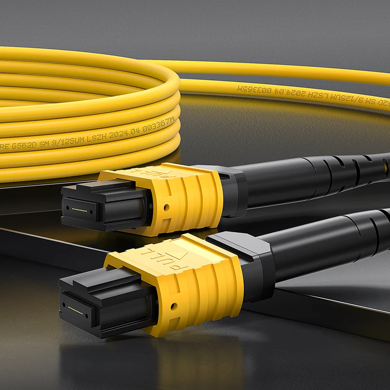 AMPCOM MPO-12 Trunk Cable, MPO-12 APC (Female) to MPO-12 APC (Female), 12 Fibers, OS2 9/125μm, LSZH/Riser, 0.35dB Max, Yellow