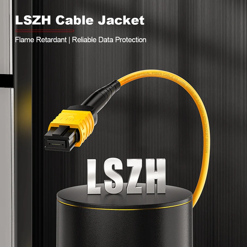 AMPCOM MPO-12 Trunk Cable, MPO-12 APC (Female) to MPO-12 APC (Female), 12 Fibers, OS2 9/125μm, LSZH/Riser, 0.35dB Max, Yellow