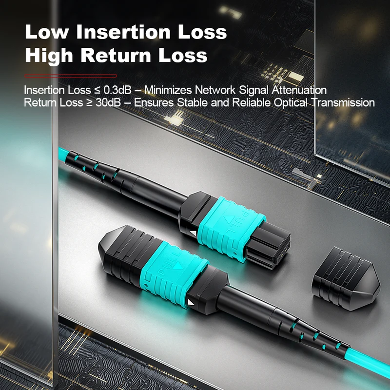 AMPCOM MPO-12 Jumper, Multimode OM3 50/125µm 12 Fibers Optic Cable, MPO UPC (Female) to MPO UPC (Female), Aqua LSZH Jacket