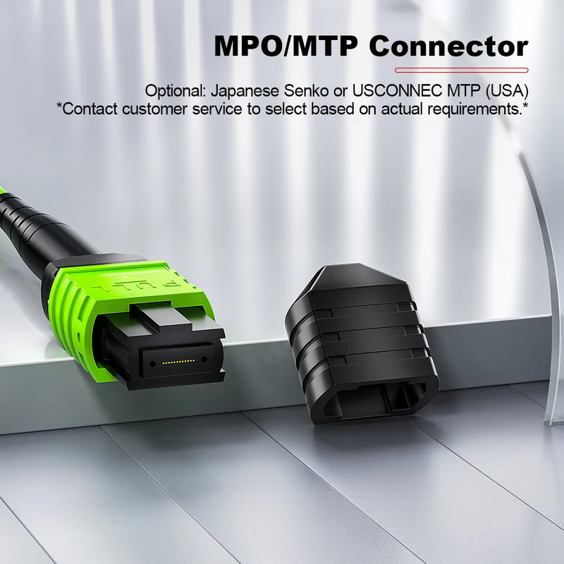 AMPCOM MPO-12 Jumper, Multimode OM5 50/125µm 12 Fibers Optic Cable, MPO UPC (Female) to MPO UPC (Female), Green LSZH Jacket