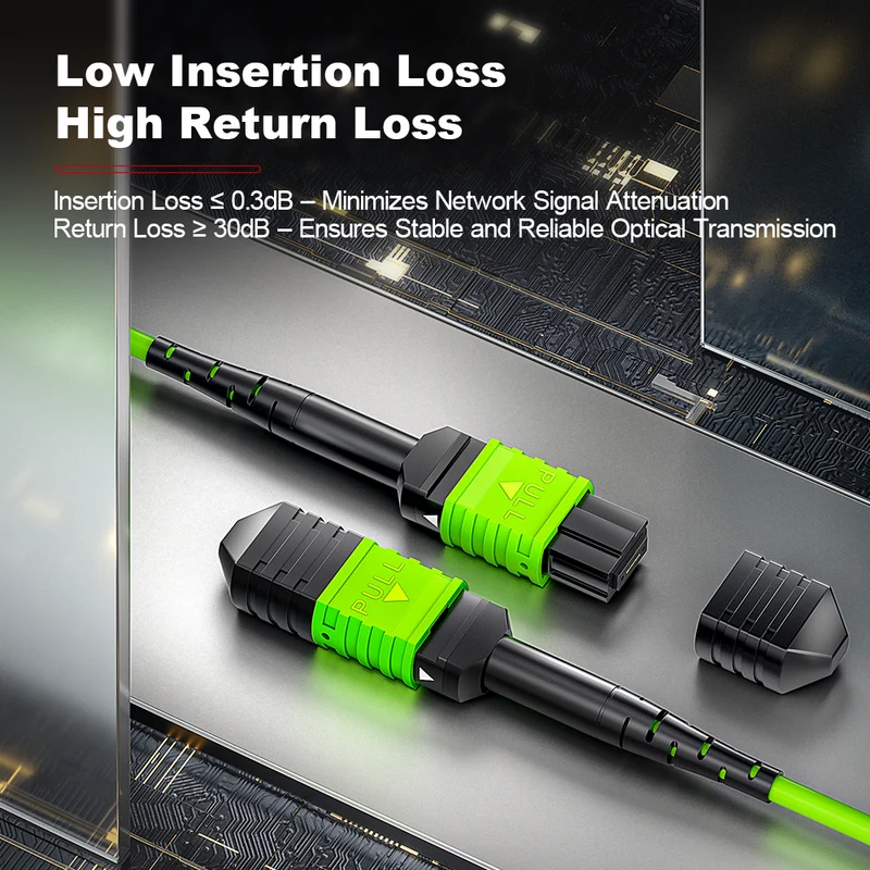 AMPCOM MPO-12 Jumper, Multimode OM5 50/125µm 12 Fibers Optic Cable, MPO UPC (Female) to MPO UPC (Female), Green LSZH Jacket