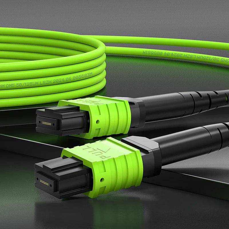 AMPCOM MPO-24 Jumper, Multimode OM5 50/125µm 24 Fibers Optic Cable, MPO UPC (Female) to MPO UPC (Female), Green LSZH Jacket