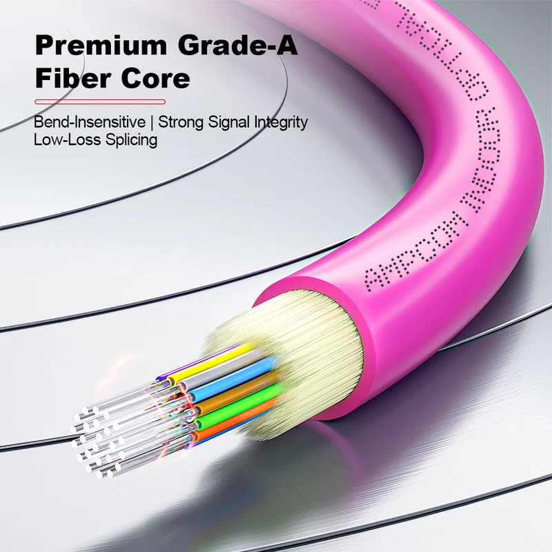 AMPCOM MPO Trunk Cable, MPO-24 UPC (Female) to MPO-24 UPC (Female), 24 Fibers, Multimode (OM4), LSZH/Riser, 0.35dB Max, Magenta
