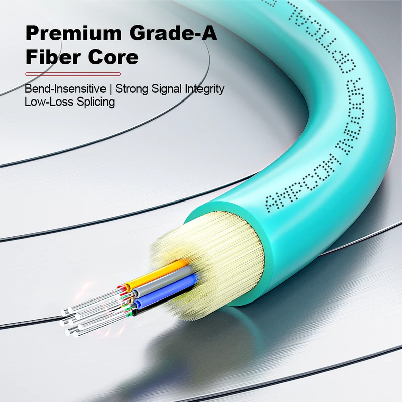 AMPCOM MPO-8 Harness, Multimode OM3 50/125µm 8 Fibers Optic Cable, MPO UPC (Female) to 4 x LC UPC Duplex, Aqua LSZH Jacket