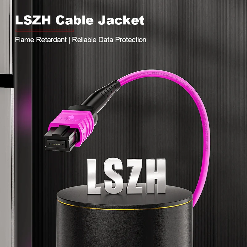 AMPCOM MPO-12 Harness, Multimode OM4 50/125µm 12 Fibers Optic Cable, MPO UPC (Female) to 6 x LC UPC Duplex, Magenta LSZH Jacket
