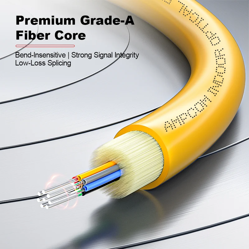AMPCOM MPO-8 Harness, Single Mode (OS2 9/125μm) 8 Fibers Optic Cable, MPO APC (Female) to 8 x FC APC, Yellow LSZH Jacket