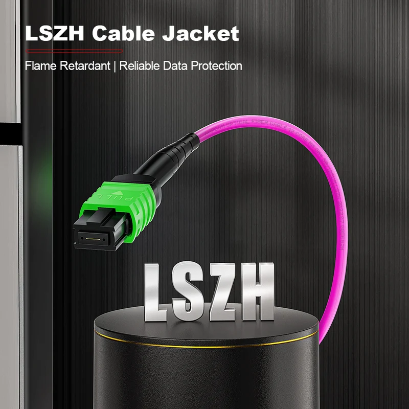 AMPCOM MPO Trunk Cable, MPO-24 APC (Female) to MPO-24 APC (Female), 24 Fibers, Multimode (OM4), LSZH/Riser, 0.35dB Max, Magenta