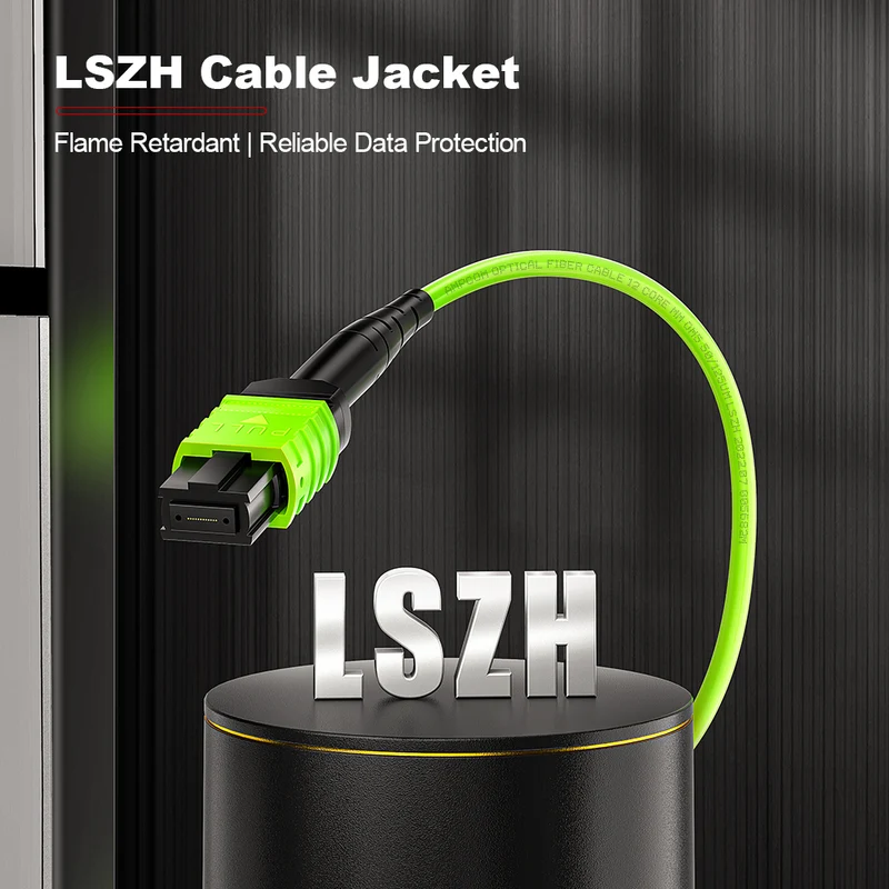 AMPCOM MPO-8 Harness, Multimode OM5 50/125µm 8 Fibers Optic Cable, MPO UPC (Female) to 4 x LC UPC Duplex, Green LSZH Jacket
