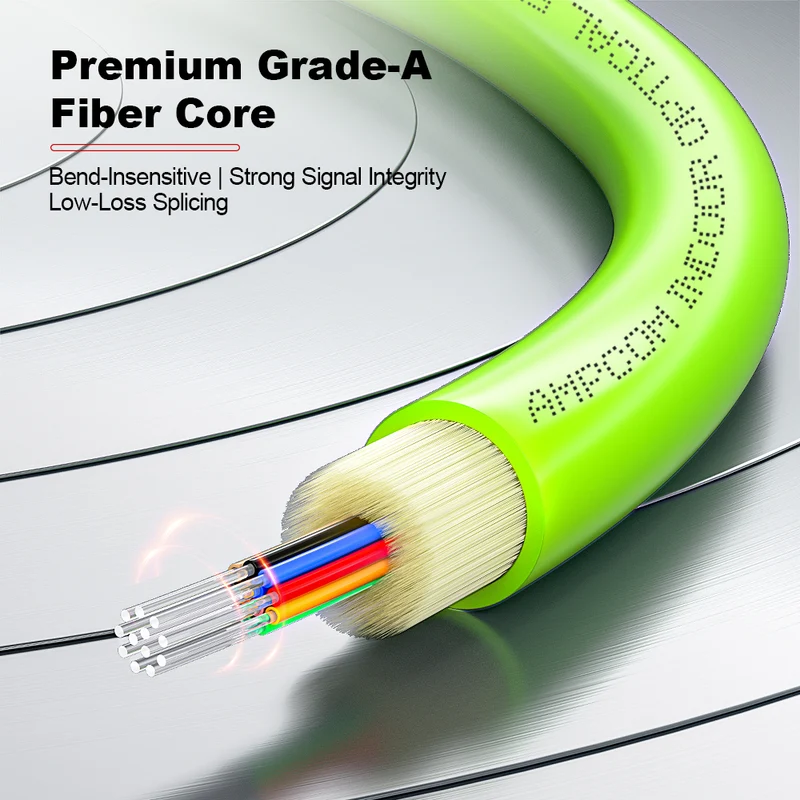 AMPCOM MPO-8 Harness, Multimode OM5 50/125µm 8 Fibers Optic Cable, MPO UPC (Female) to 4 x LC UPC Duplex, Green LSZH Jacket