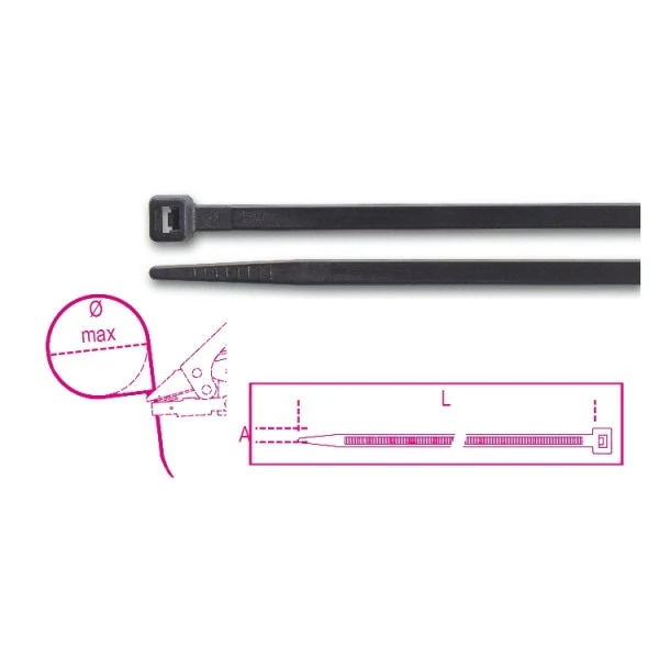 Fascette in nylon, colore nero 12,4mm UV resistant Beta 1748-UL conf.100pz.