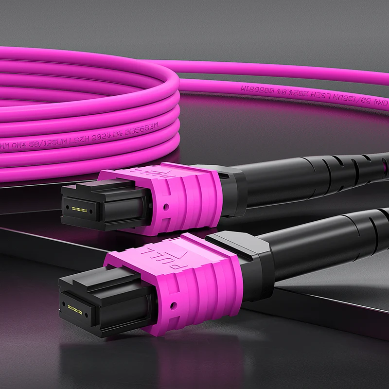 AMPCOM MPO Trunk Cable, MPO-24 UPC (Female) to MPO-24 UPC (Female), 24 Fibers, Multimode (OM4), LSZH/Riser, 0.35dB Max, Magenta