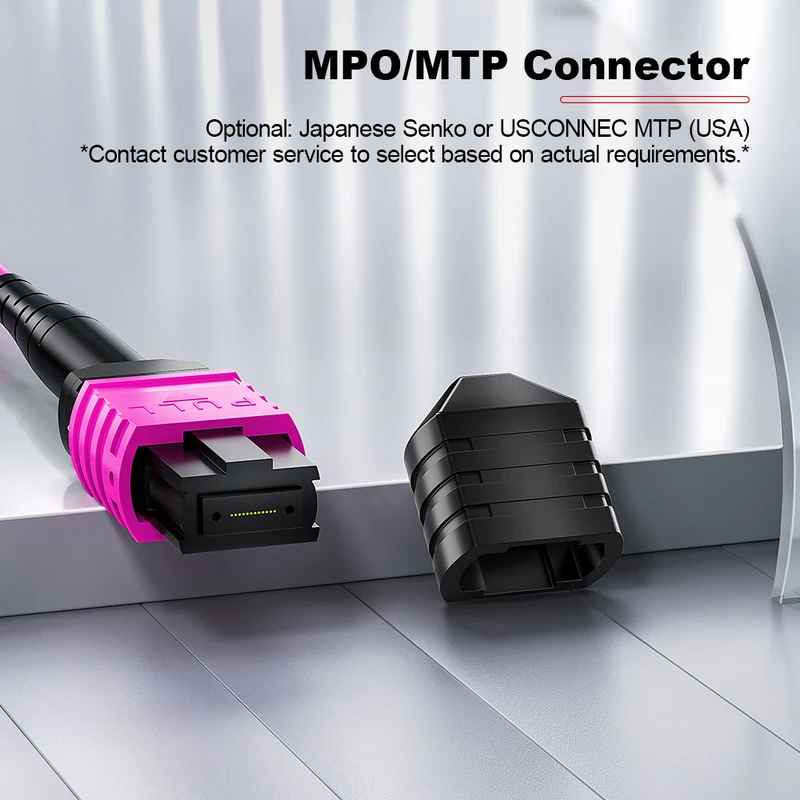 AMPCOM MPO Trunk Cable, MPO-24 UPC (Female) to MPO-24 UPC (Female), 24 Fibers, Multimode (OM4), LSZH/Riser, 0.35dB Max, Magenta