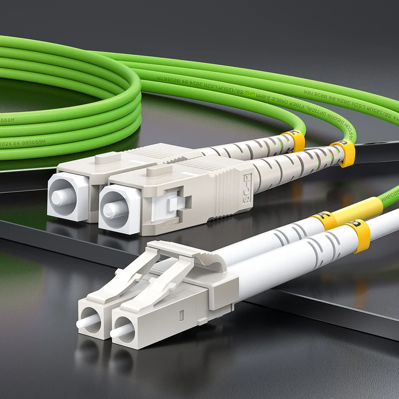 AMPCOM OM5 50/125μm LC to LC Multimode Duplex Fiber Patch Cable, 2.0mm Green LSZH Jacket