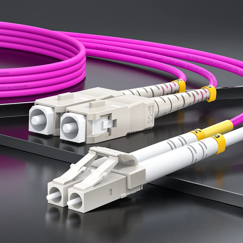 AMPCOM OM4 50/125μm LC to SC Multimode Duplex Fiber Patch Cable, LSZH 2.0mm Jacket
