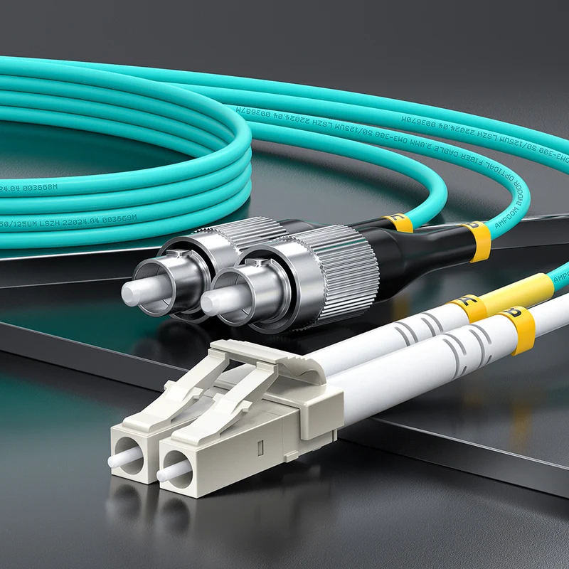 AMPCOM OM3 50/125μm FC to FC Multimode Duplex Fiber Optic Cord, LSZH 2.0mm Jacket