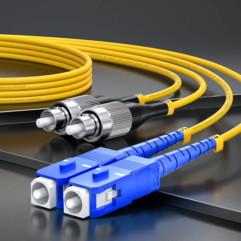 AMPCOM FC to FC SMF 9/125μm Single Mode (OS2) Duplex Fiber Optic Patch Cable, LSZH OFNR 2.0mm Jacket