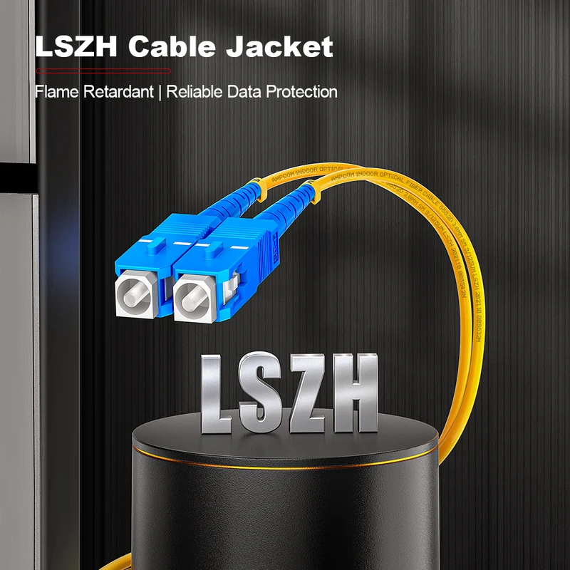 AMPCOM SC to SC SMF 9/125μm Single Mode (OS2) Simplex Fiber Optic Patch Cable, LSZH OFNR 2.0mm Jacket