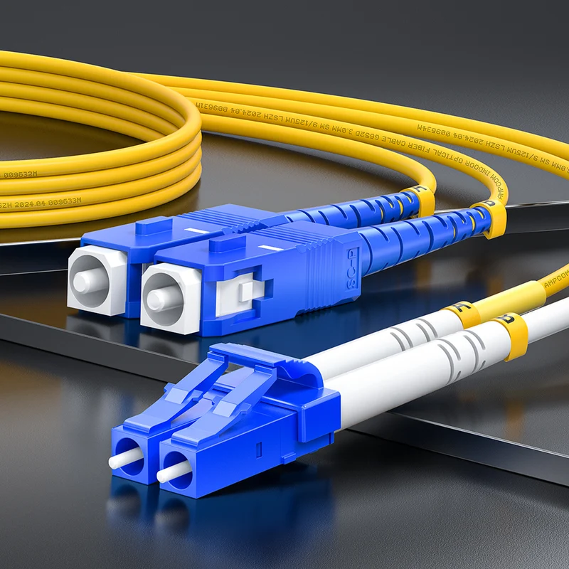 AMPCOM SC to FC SMF 9/125μm Single Mode (OS2) Duplex Fiber Optic Patch Cable, LSZH OFNR 2.0mm Jacket