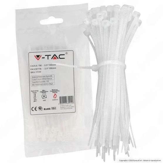Fascette Stringicavo Autobloccanti in Nylon Bianco - 100pz