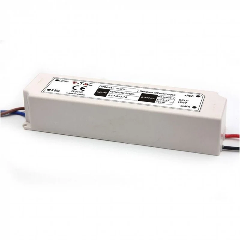 V-Tac Alimentatore 100W 12V Impermeabile IP67 a 1 Uscita con Cavi a Saldare