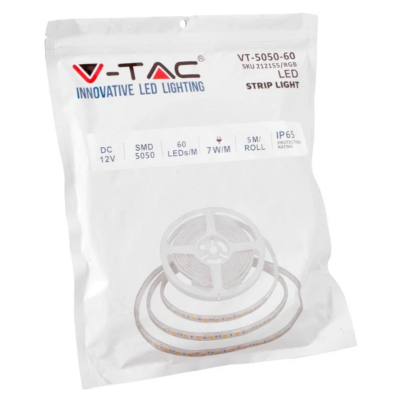V-Tac Striscia LED Flessibile 35W SMD RGB 60 LED/metro 12V IP65 - Bobina da 5 metri Potenza 7 w/m