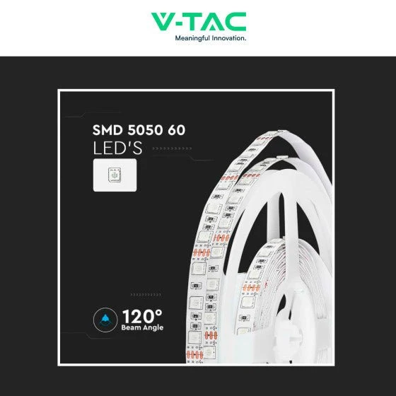 V-Tac Striscia LED Flessibile 35W SMD RGB 60 LED/metro 12V IP65 - Bobina da 5 metri Potenza 7 w/m